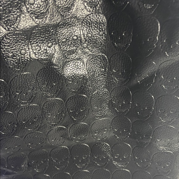 SKULLS- Faux Leather Embossed Skull Black Textured Bucket Bag with Chain Handles - Picture 5 of 16